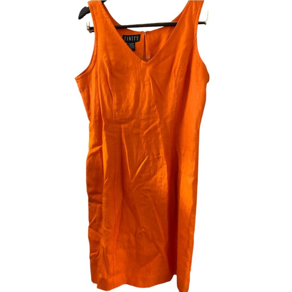 NWT 100% LINEN COCKTAIL BEACH SLEEVELESS T LENGTH ORANGE SHIFT DRESS 10